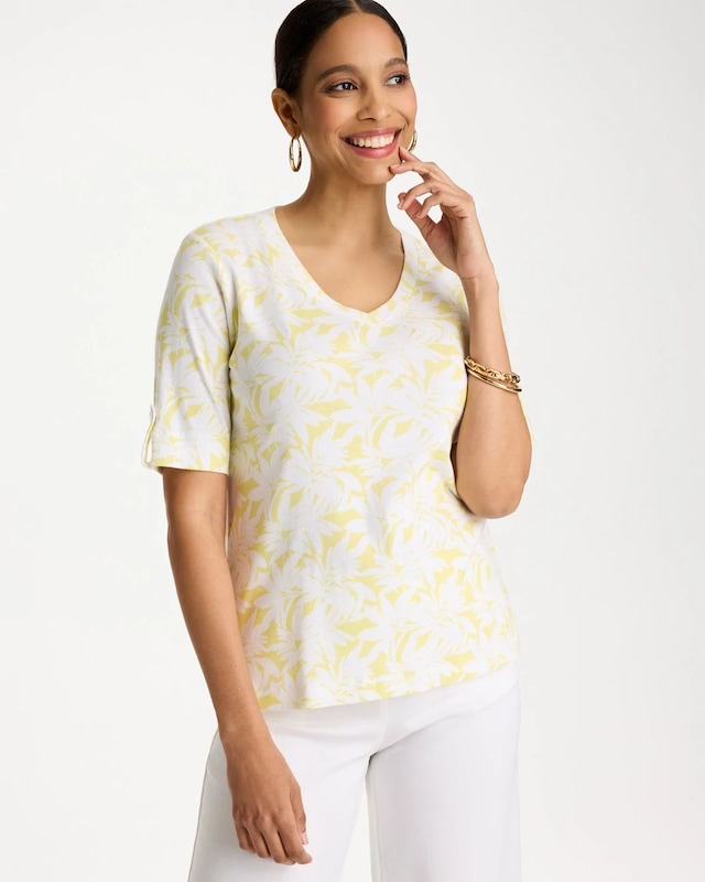 Printed Pima Elbow-Sleeve Tee - image 1